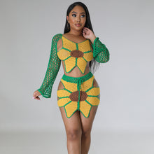 Load image into Gallery viewer, Long Sleeve Handmade Crocheted Sunflower Beach Skirt Suit（CL11860）
