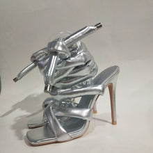 Load image into Gallery viewer, Cross Strap Ankle Ring Strip Winding Square Head Stiletto Sandals（SL8436）
