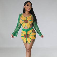 Load image into Gallery viewer, Long Sleeve Handmade Crocheted Sunflower Beach Skirt Suit（CL11860）
