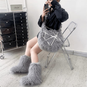 Tote Bag Snow Boots Imitation Fur Cashmere Roll Boots Bag Set（SE8023）