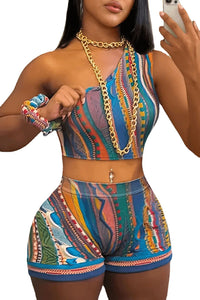 Abstract Printing Sexy Suit Multi-Color Female 2PC (CL11781)