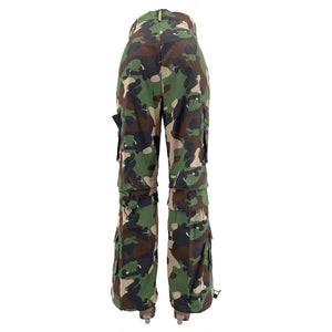 Camouflage Multi-pocket Zipper Loose Cargo Cuff Pants (CL11830)