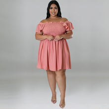 Load image into Gallery viewer, One Line Neck Short Sleeved Large Swing Dress (CL11758)
