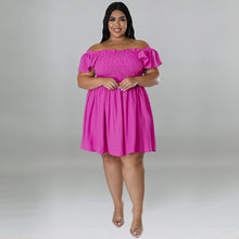 Load image into Gallery viewer, One Line Neck Short Sleeved Large Swing Dress (CL11758)
