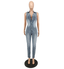 Load image into Gallery viewer, Sleeveless Open Chest Wash Denim Jumpsuit (CL11763)
