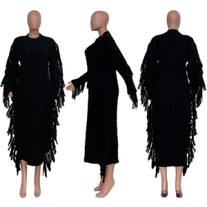 Long tassel edge fur dress (CL11974)
