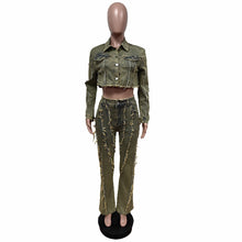 Load image into Gallery viewer, Relaxed denim trousers 2 PC set (CL12015)
