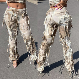 Street Cool Tie-Dyed Tassel Beggar Dress European and American Casual Pants for Women(CL11782)