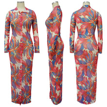 Load image into Gallery viewer, V-neck long sleeve slim fit print dress (CL11783)
