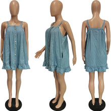 Load image into Gallery viewer, Solid Color Suspender Button Pocket Loose Washed-out Denim Dress (CL11787)
