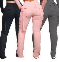 Load image into Gallery viewer, Fashion tooling pocket drawstring waist split pants (CL11959)
