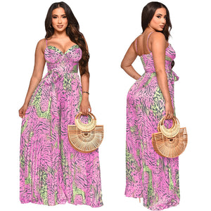 Printed Drawstring Pleated Jumpsuit (CL11784)