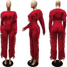 Load image into Gallery viewer, Casual Solid Color Knitted Long Sleeve Tassel Suit Women&#39;s Knitted Sweater (CL11915)
