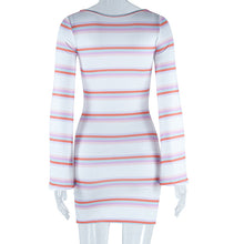 Load image into Gallery viewer, Striped Flared Sleeve Pullover Skirt Backless Waist Trimming A- line Skirt (CL11893)
