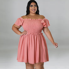 Load image into Gallery viewer, One Line Neck Short Sleeved Large Swing Dress (CL11758)
