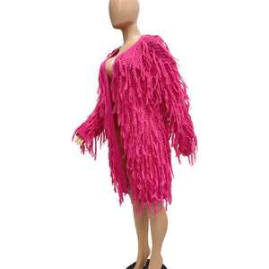 Knitted hand hook tassel cardigan dress (CL11989)