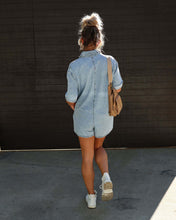 Load image into Gallery viewer, Polo Neck Short Sleeved Shorts Denim Jumpsuit (CL11826)
