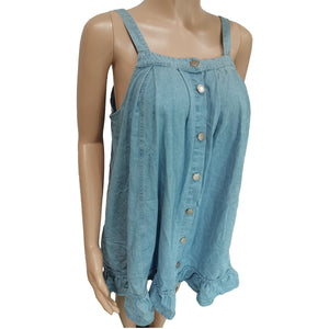 Solid Color Suspender Button Pocket Loose Washed-out Denim Dress (CL11787)