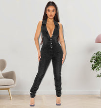 Load image into Gallery viewer, Sleeveless Open Chest Wash Denim Jumpsuit (CL11763)
