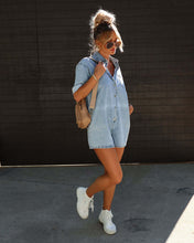 Load image into Gallery viewer, Polo Neck Short Sleeved Shorts Denim Jumpsuit (CL11826)
