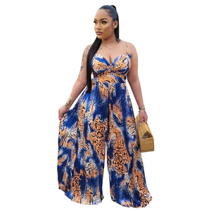 Printed Drawstring Pleated Jumpsuit (CL11784)