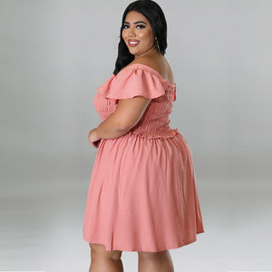 One Line Neck Short Sleeved Large Swing Dress (CL11758)