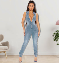 Load image into Gallery viewer, Sleeveless Open Chest Wash Denim Jumpsuit (CL11763)
