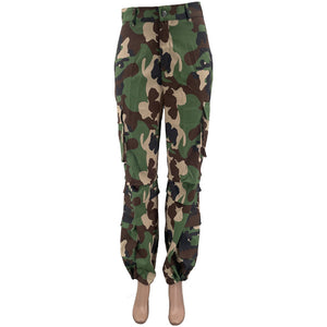 Camouflage Multi-pocket Zipper Loose Cargo Cuff Pants (CL11830)