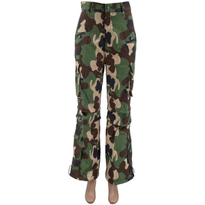 Camouflage Multi-pocket Zipper Loose Cargo Cuff Pants (CL11830)