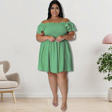 Load image into Gallery viewer, One Line Neck Short Sleeved Large Swing Dress (CL11758)
