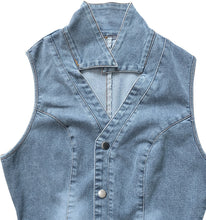 Load image into Gallery viewer, Sleeveless Open Chest Wash Denim Jumpsuit (CL11763)
