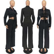 Load image into Gallery viewer, Long sleeves, long pants, cargo style, wide leg, solid color,2pc set (CL11924)
