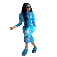 Load image into Gallery viewer, Stand Collar Printed Long Sleeve Ruffle Hip Dress (CL11840)
