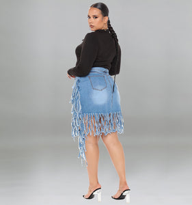 Oversized Denim Skirt with Tassel Skirt (CL11785)