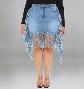 Oversized Denim Skirt with Tassel Skirt (CL11785)