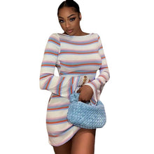 Load image into Gallery viewer, Striped Flared Sleeve Pullover Skirt Backless Waist Trimming A- line Skirt (CL11893)
