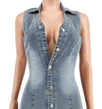 Load image into Gallery viewer, Sleeveless Open Chest Wash Denim Jumpsuit (CL11763)
