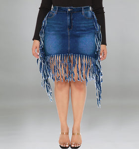 Oversized Denim Skirt with Tassel Skirt (CL11785)