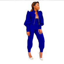 Load image into Gallery viewer, Solid puff sleeve zippered high-rise pants 2PC set (CL12056)

