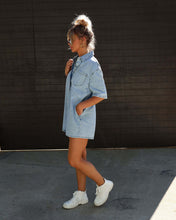 Load image into Gallery viewer, Polo Neck Short Sleeved Shorts Denim Jumpsuit (CL11826)
