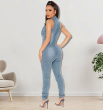 Load image into Gallery viewer, Sleeveless Open Chest Wash Denim Jumpsuit (CL11763)
