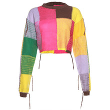 Load image into Gallery viewer, Fringed contrast crewneck loose crop top long-sleeved sweater (CL12007)
