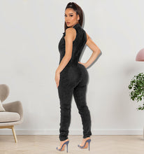 Load image into Gallery viewer, Sleeveless Open Chest Wash Denim Jumpsuit (CL11763)
