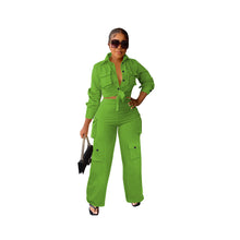 Load image into Gallery viewer, Long sleeves, long pants, cargo style, wide leg, solid color,2pc set (CL11924)
