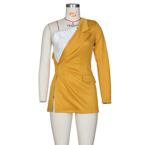 Contrast Color Suit Lapel Single Shoulder Buckle Oblique Shoulder Small Suit Jacket (CL11737)