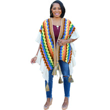 Load image into Gallery viewer, Geometrically knitted hand hook tassel coat cardigan cloak (CL12032)

