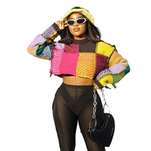 Load image into Gallery viewer, Fringed contrast crewneck loose crop top long-sleeved sweater (CL12007)
