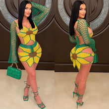 Load image into Gallery viewer, Long Sleeve Handmade Crocheted Sunflower Beach Skirt Suit（CL11860）
