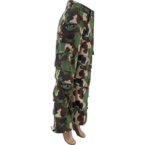 Camouflage Multi-pocket Zipper Loose Cargo Cuff Pants (CL11830)