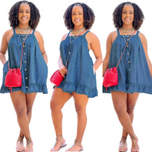 Load image into Gallery viewer, Solid Color Suspender Button Pocket Loose Washed-out Denim Dress (CL11787)
